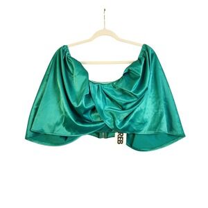 Rebdolls Womens Cassandra Satin Off Shoulder Drape Sleeve Crop Top Green 3X NWT